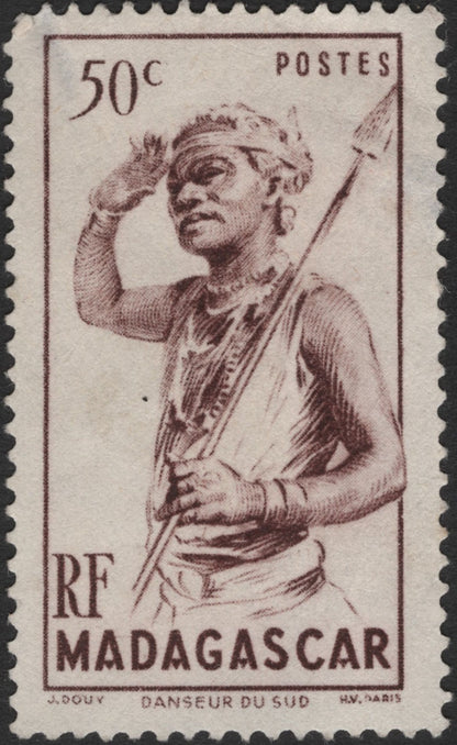 SCG2365 - Madagascar 1947 "Danseur du Sud" Tribal Dancer Set (10c, 40c, 50c)
