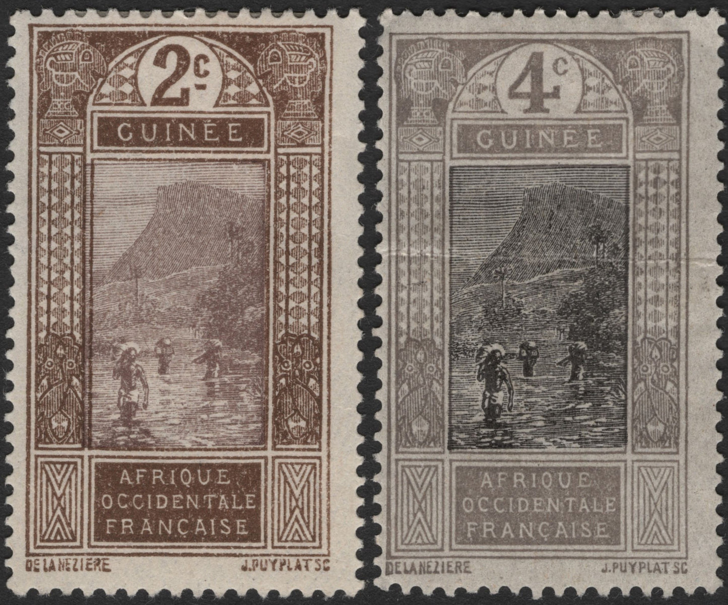 SCG2360 - Guinea 2c & 4c French West Africa Native Scene Stamps