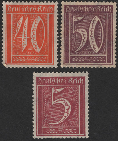 SCG2366 - Germany 1920s Inflation-Era Numeral Stamps – 5, 40 & 50 Pfennig