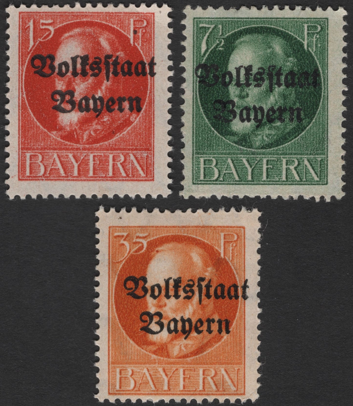 SCG2364 - 1919 Bavaria “Volksstaat Bayern” Overprint Set (3 Values)