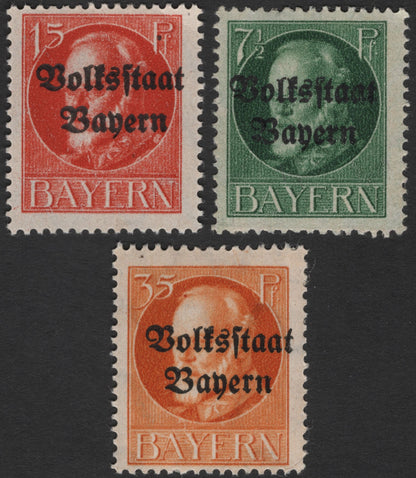 SCG2364 - 1919 Bavaria “Volksstaat Bayern” Overprint Set (3 Values)