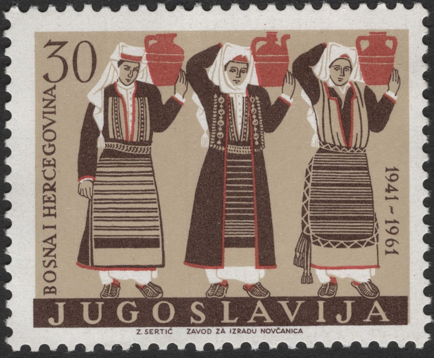 SCG2313 - Yugoslavia 1961 Bosnia and Herzegovina Folk Costume Stamp