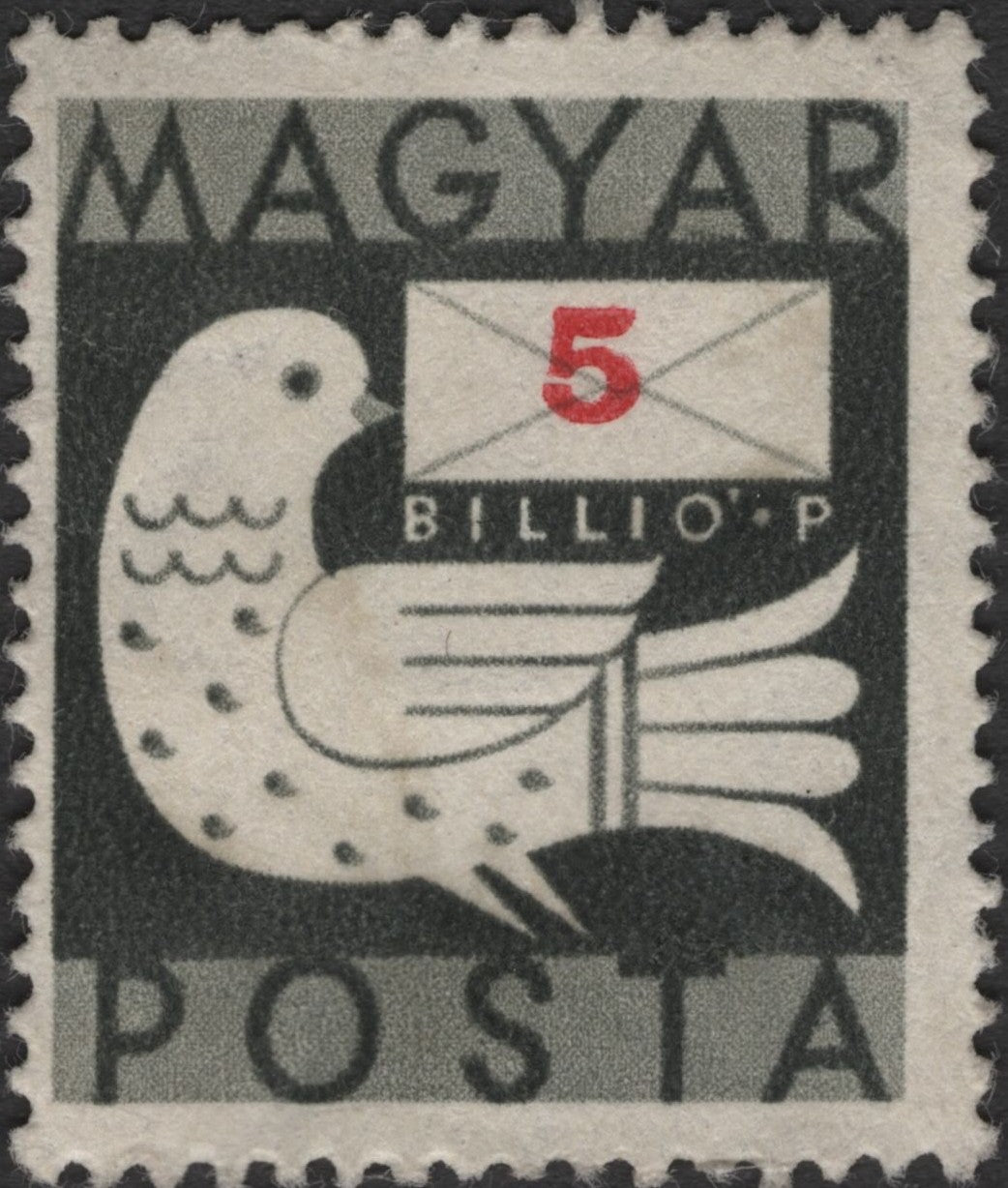 SCG2387 - Hungary 1923 5 Billion Pengo Hyperinflation Stamp – Dove & Letter Design
