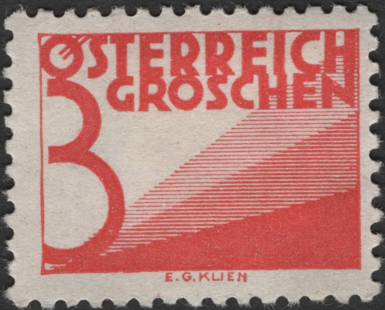 SCG2382 - Austria 1930 Modernist 3 Groschen Stamp by E.G. Klien