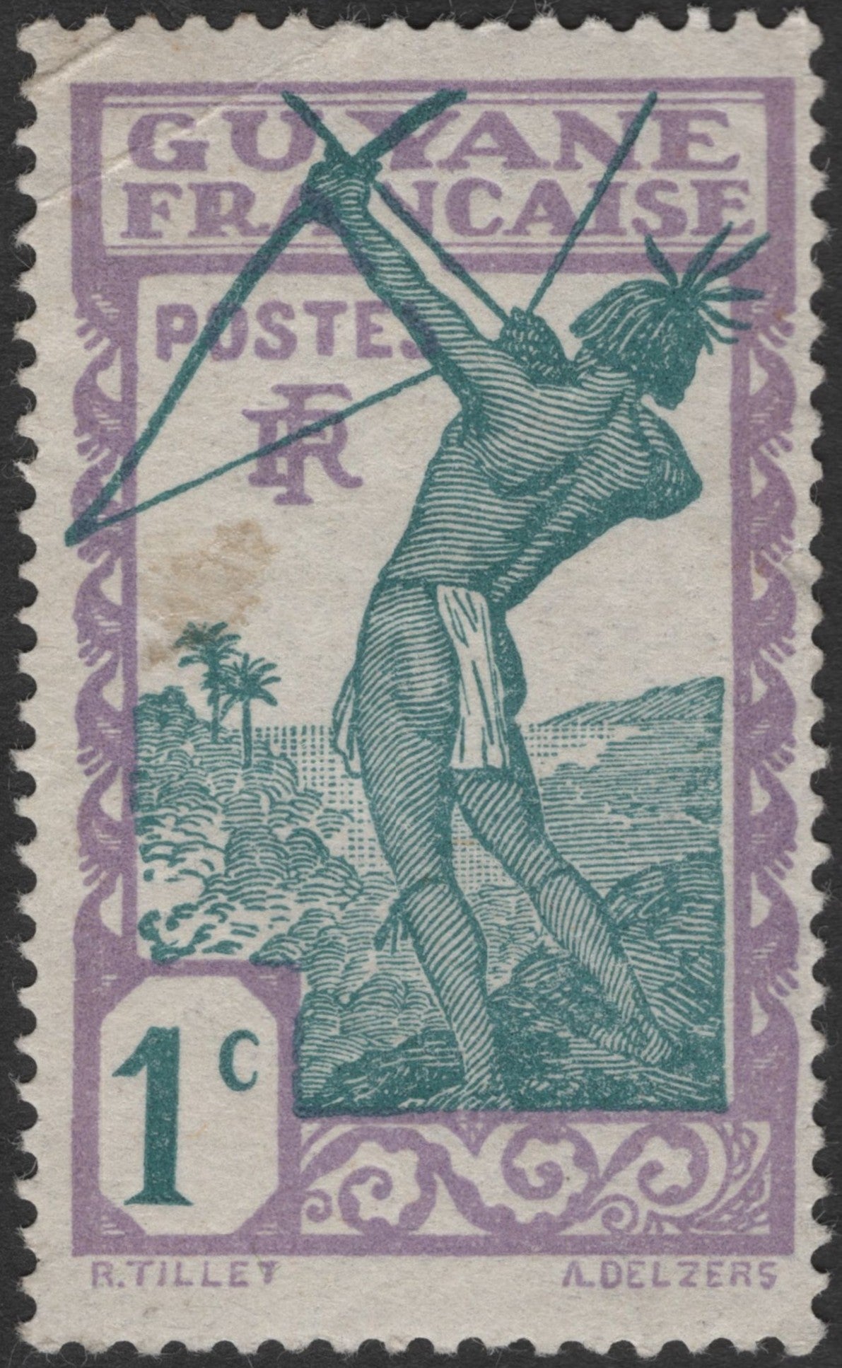SCG2416 - French Guiana 1 Centime Archer Stamp (c.1930s)