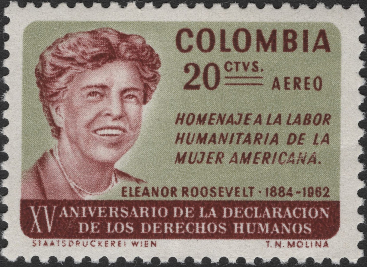 SCG2440 - Colombia 1963 Eleanor Roosevelt Airmail Stamp – Human Rights Tribute