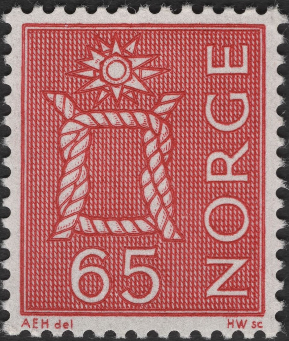 SCG2474 - Norway 65 Øre Red – Sun and Knot Emblem (Posthorn Series Variant)