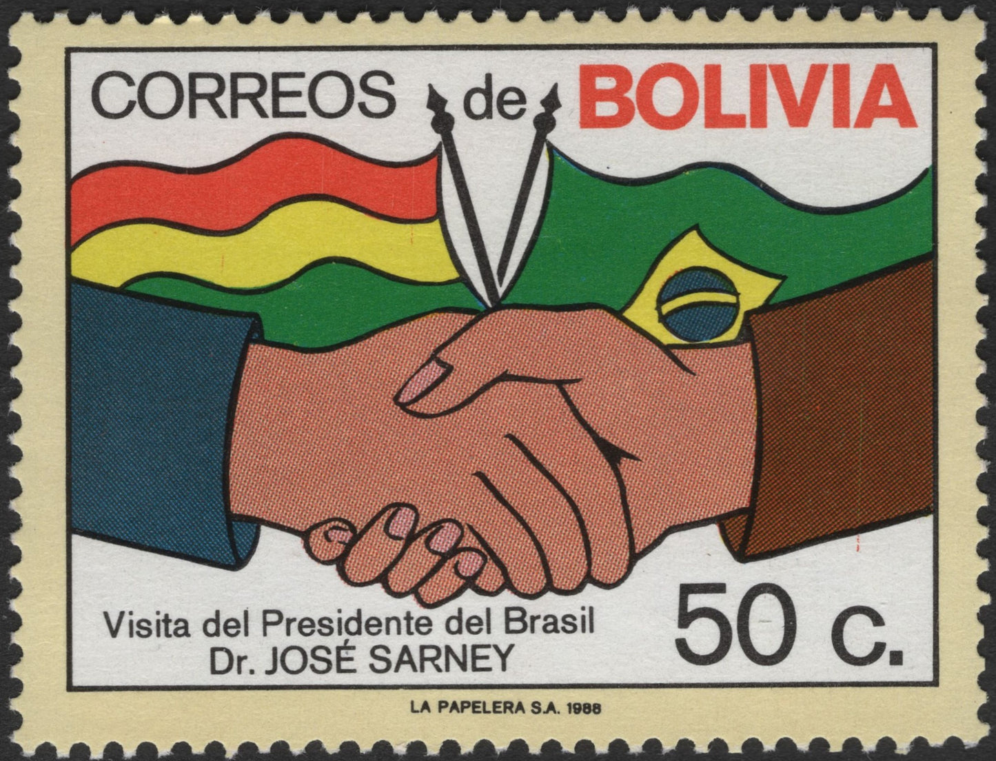 SCG2441 - 1988 Bolivia-Brazil Presidential Visit Stamp