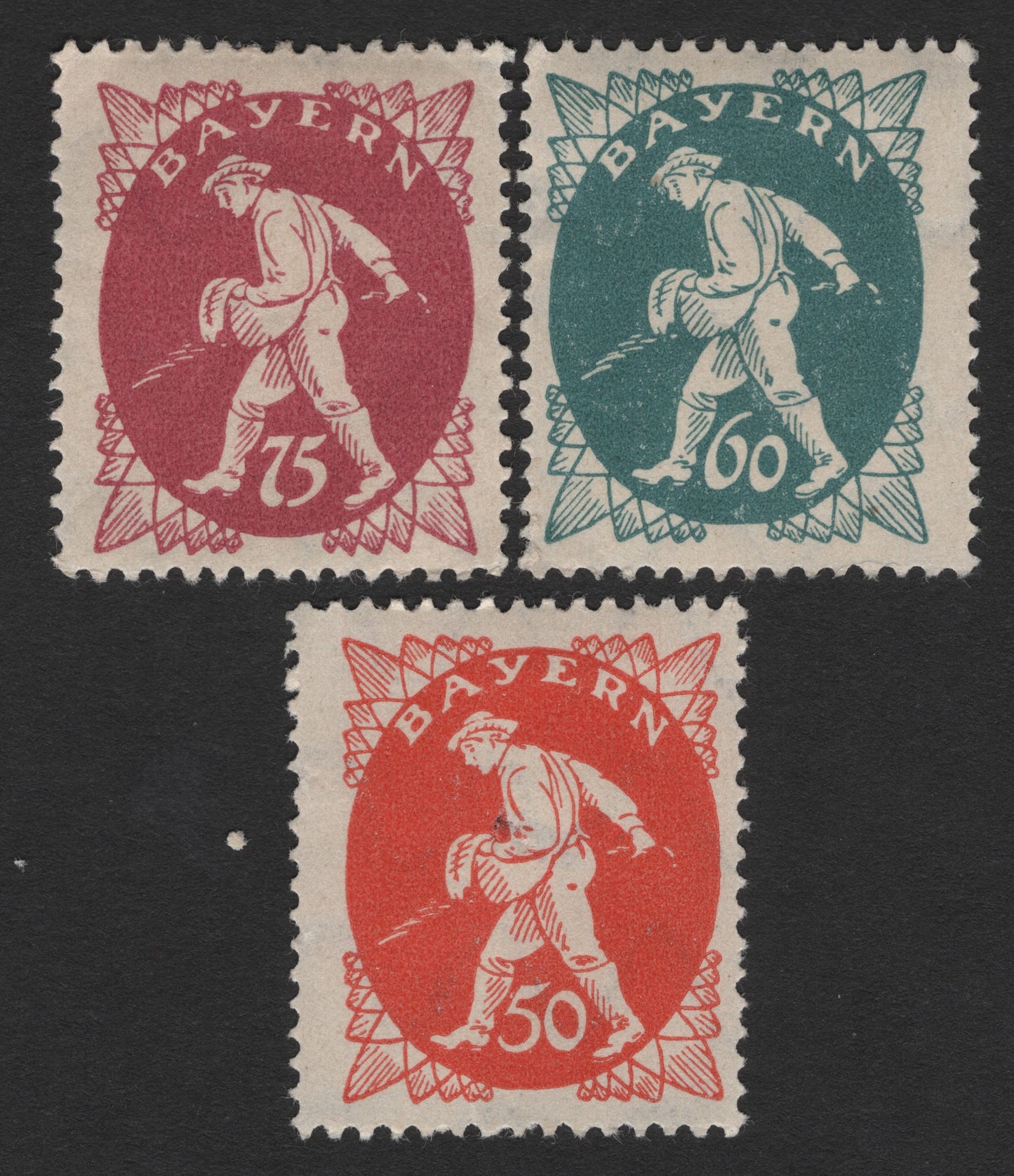SCG2484 - Bavaria 1919 Plowman Stamp Set – 50pf, 60pf, 75pf