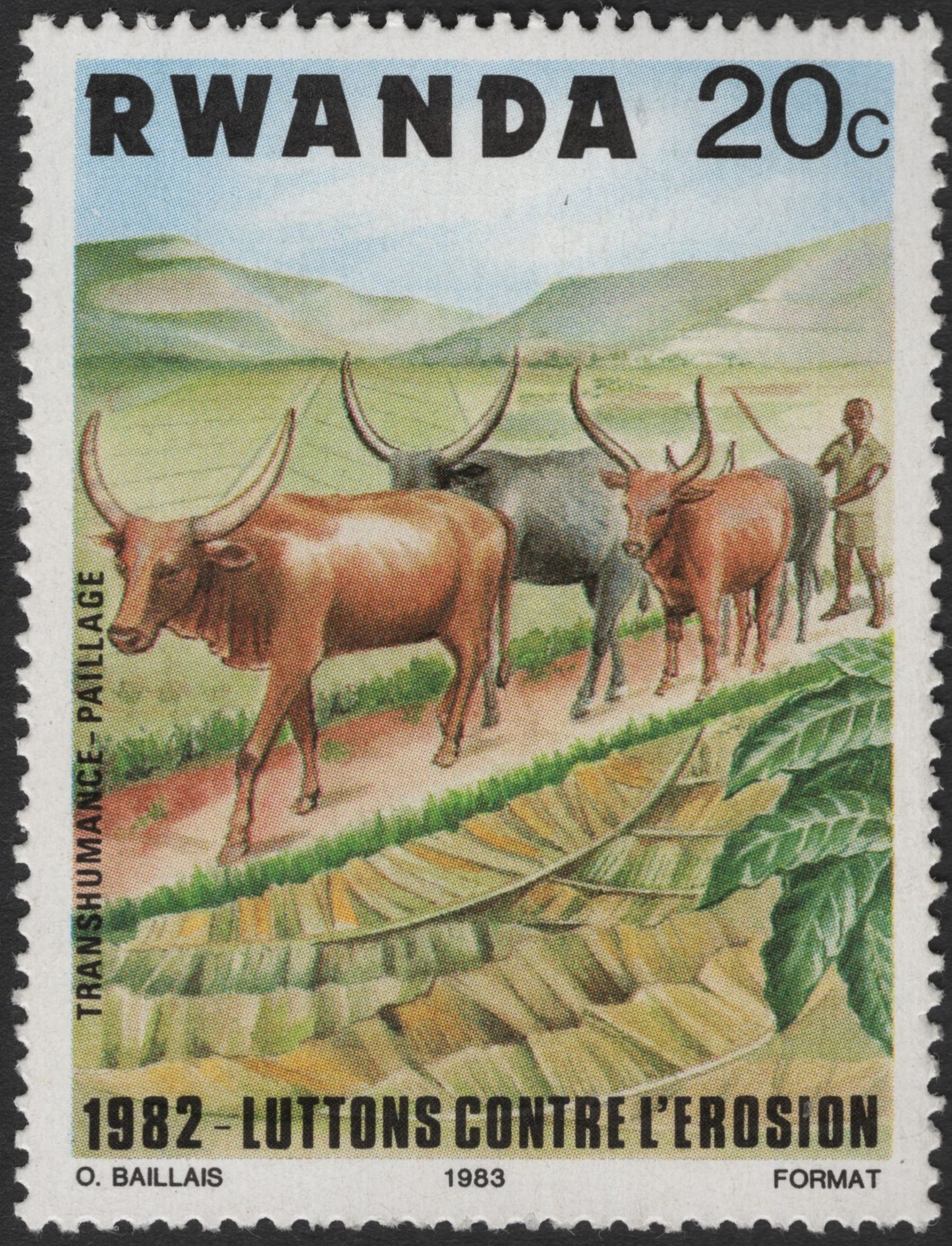 SCG2495 - Rwanda 1983 “Luttons Contre l’Érosion” Oxen Stamp
