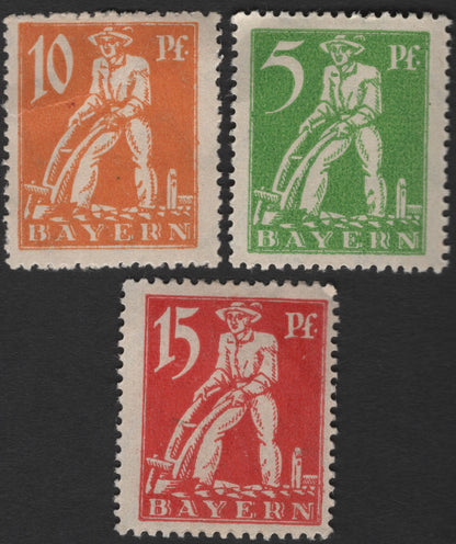 SCG2482 - Bavaria 1919 Plowman Issue – 5, 10 & 15 Pfennig Trio