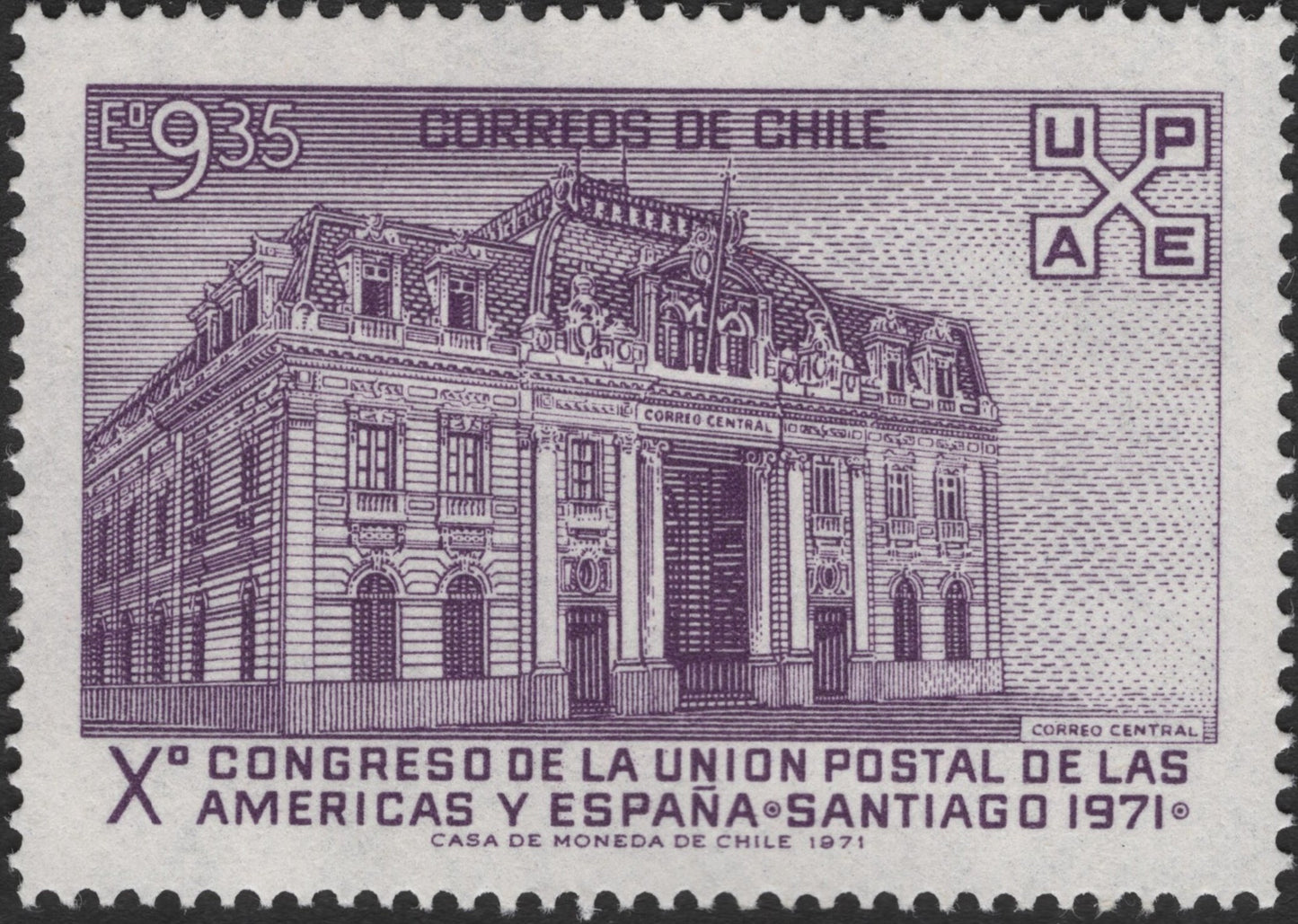 SCG2537 - 1971 Chile Xº Congreso UPAE Stamp – Central Post Office, Santiago