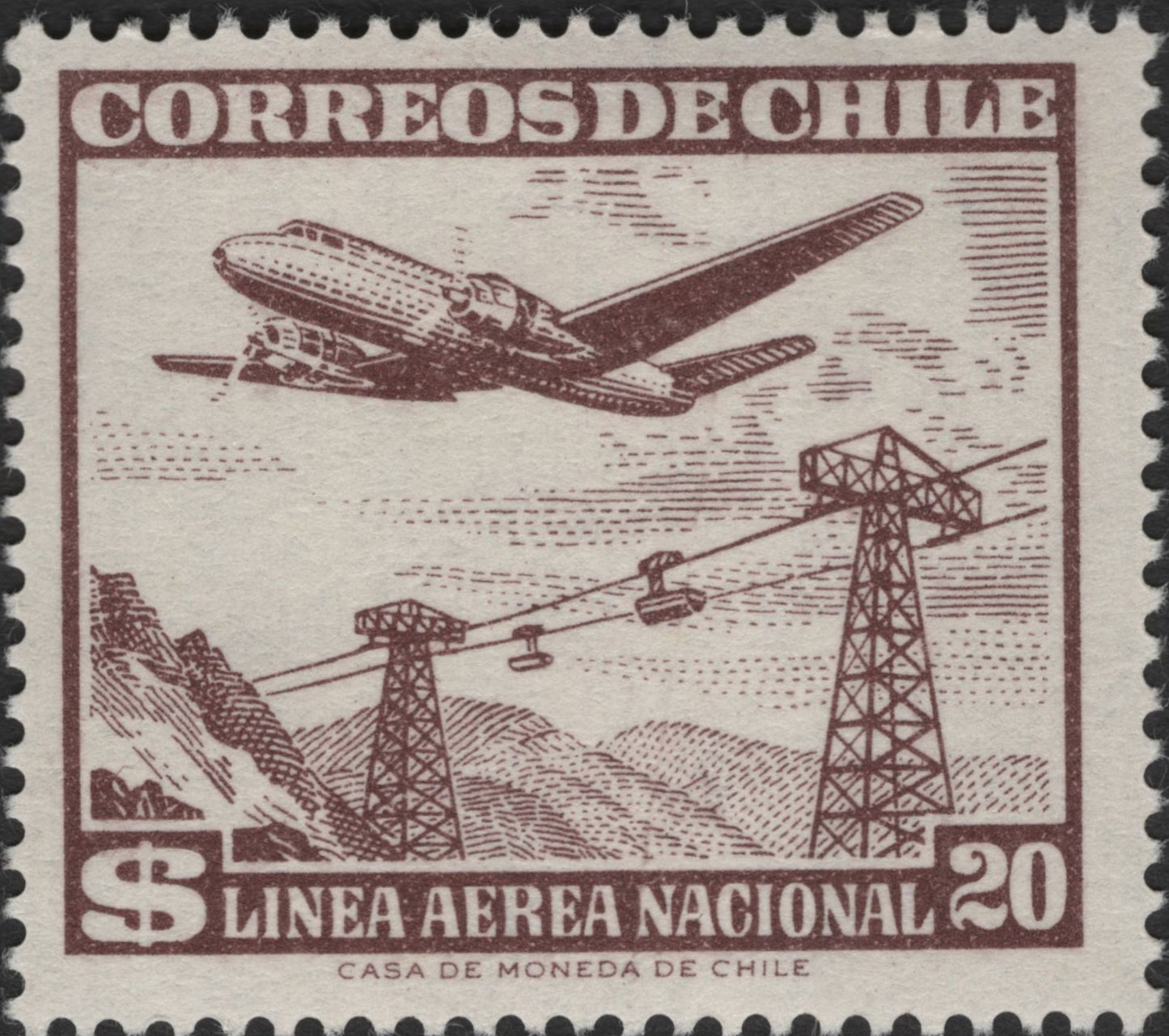 SCG2571 - Chile 1950s Línea Aérea Nacional Airmail Stamp – 20c