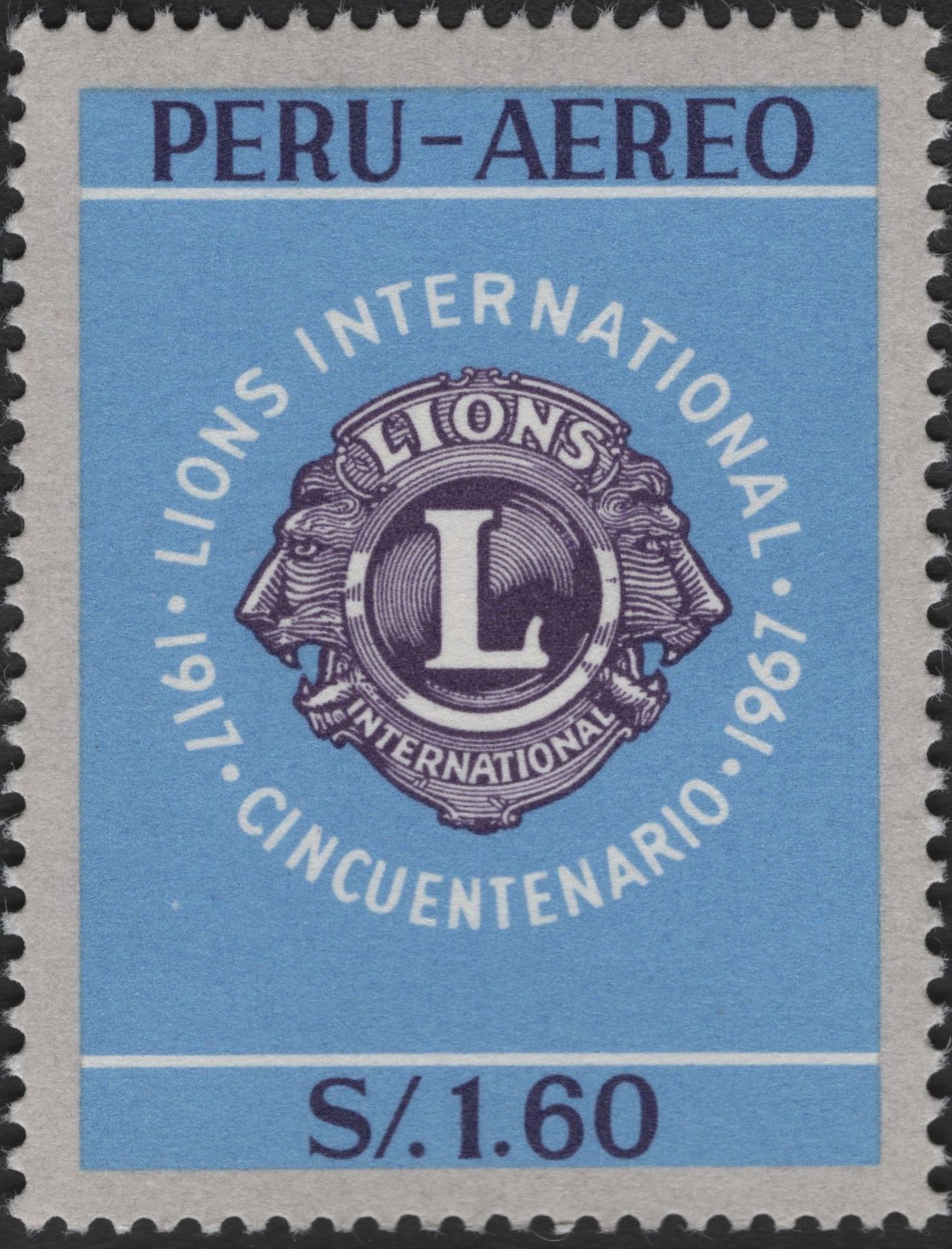 SCG2582 - 1967 Peru Airmail Stamp – Lions International 50th Anniversary