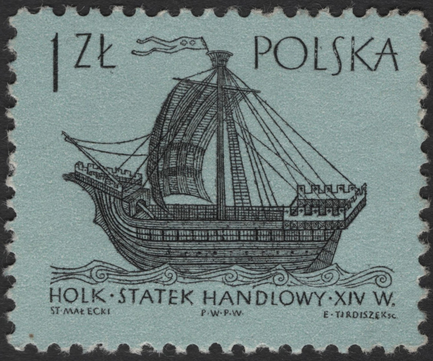 SCG2631 - Poland 1 Złoty "Holk" Merchant Ship Stamp (14th Century)