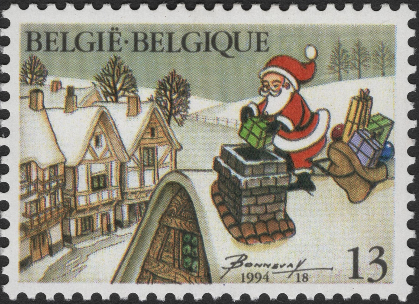 SCG2651 - Belgium 1994 Christmas Stamp – Santa on Rooftop
