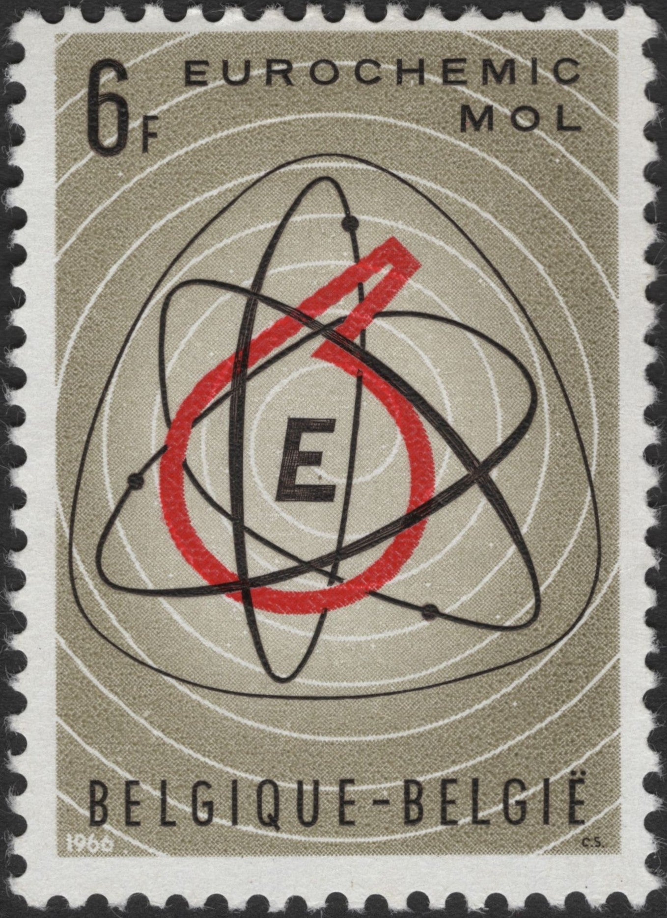 SCG2680 - Belgium 1966 Eurochemic Atomic Energy Stamp (6F)