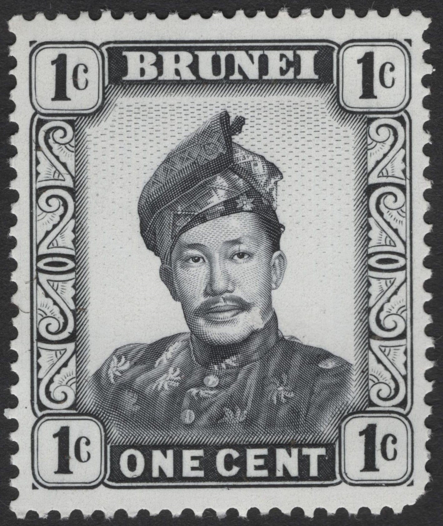 SCG2666 - Brunei 1 Cent Black & White Sultan Portrait Stamp