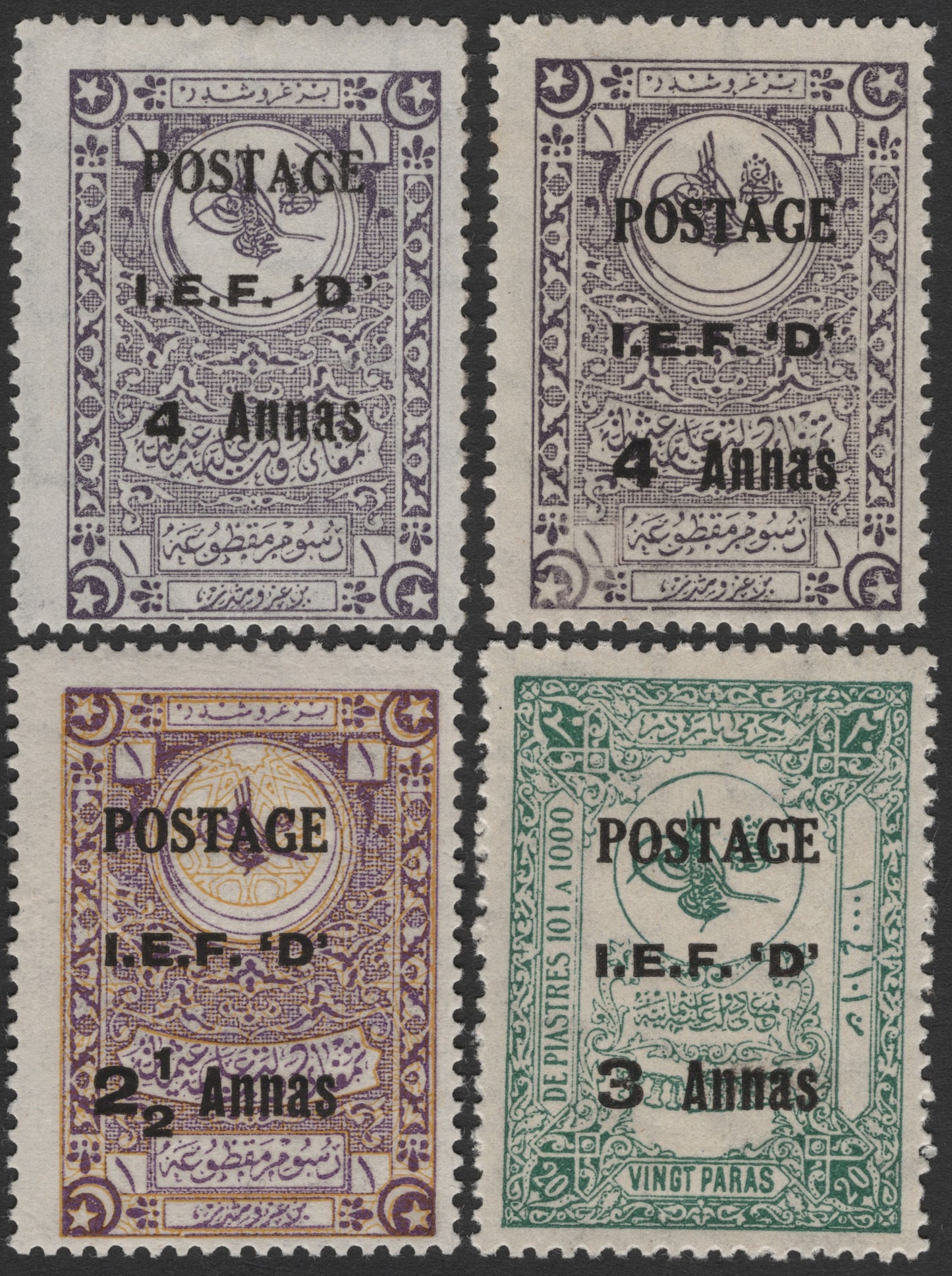 SCG2692 - Indian Expeditionary Force D Overprinted Ottoman Stamps – Anna Values Set