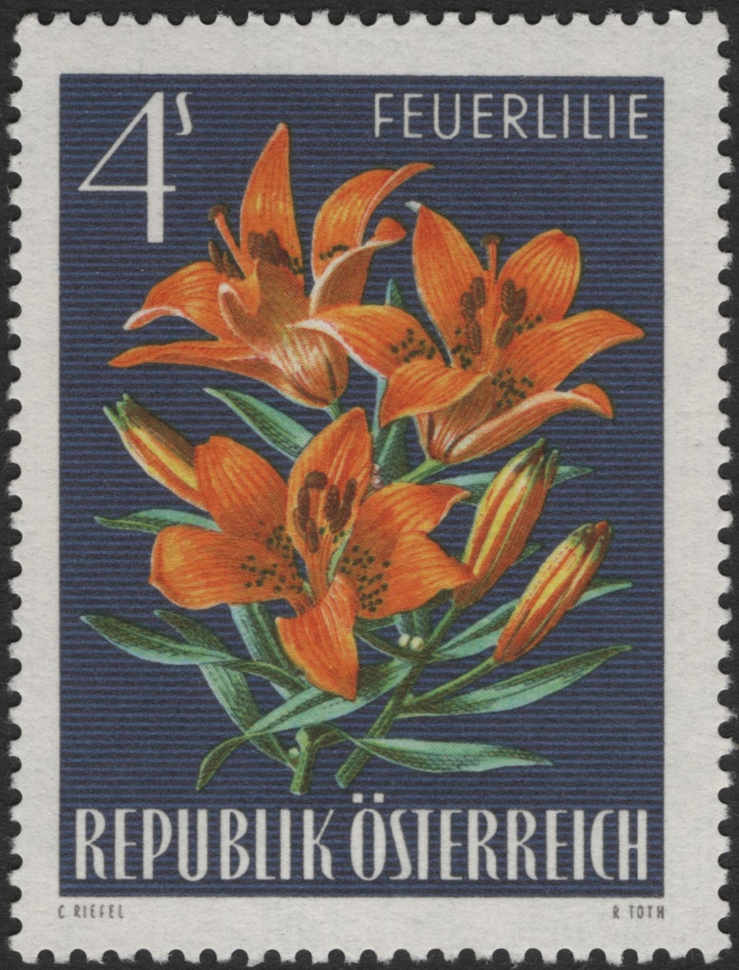 SCG2790 - Austria 1967 Fire Lily Stamp (Feuerlilie)