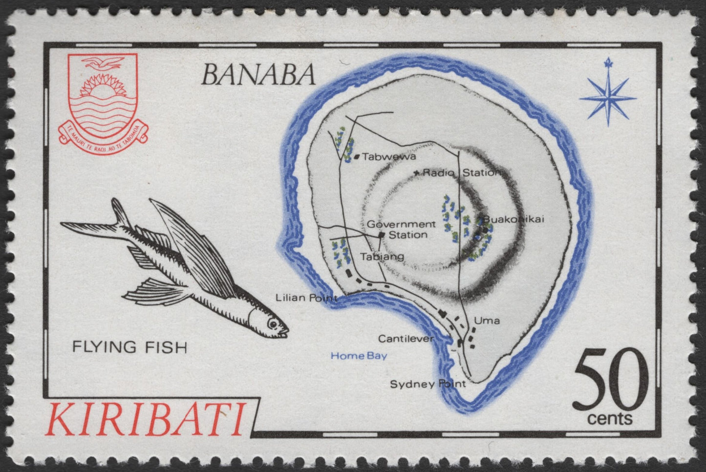 SCG2772 - Kiribati 1980s Banaba Island "Flying Fish" 50c Stamp