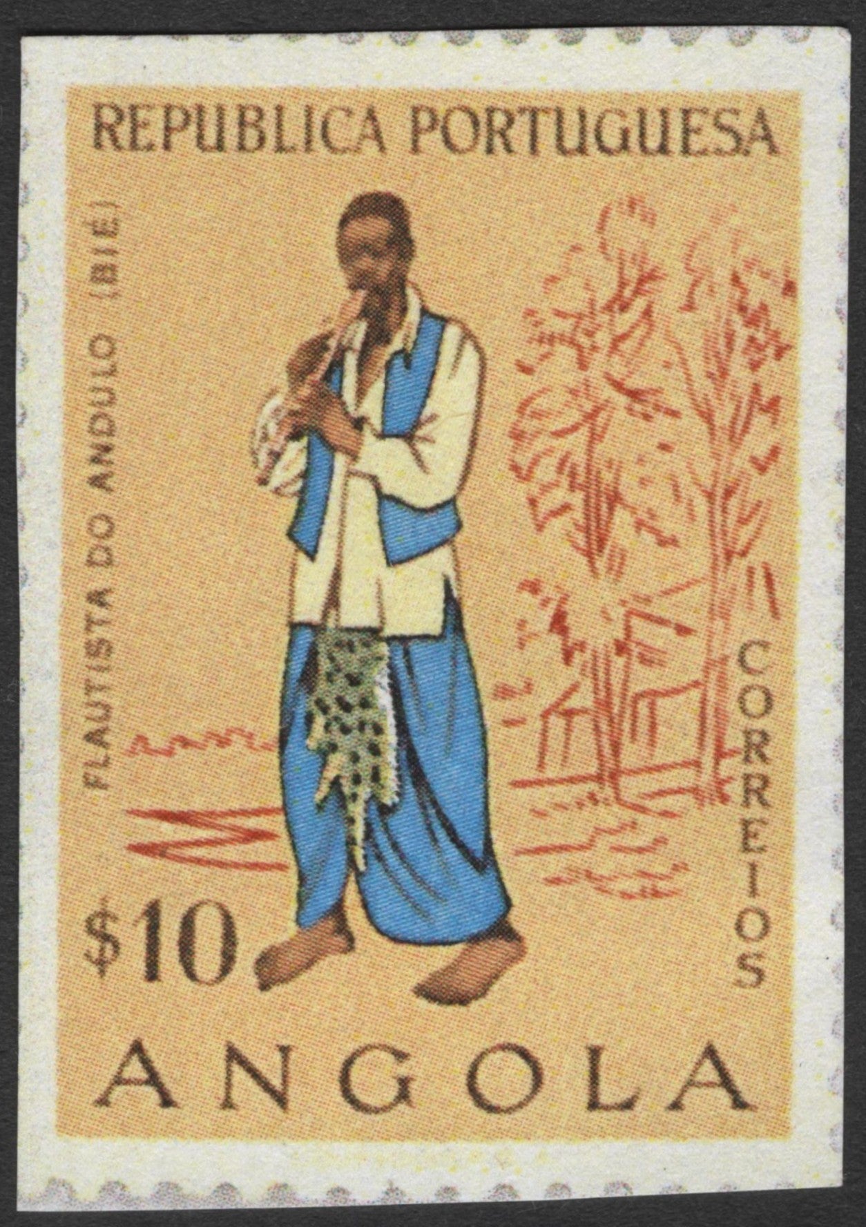 SCG2763 - 1950s Angola $10 Stamp – Flautista do Andulo (Bié)