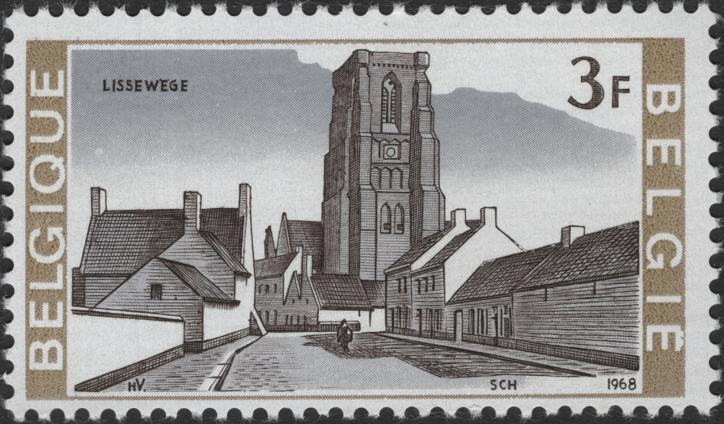 SCG2846 - 1968 Belgium 3F Stamp – Lissewege Village and Church Tower