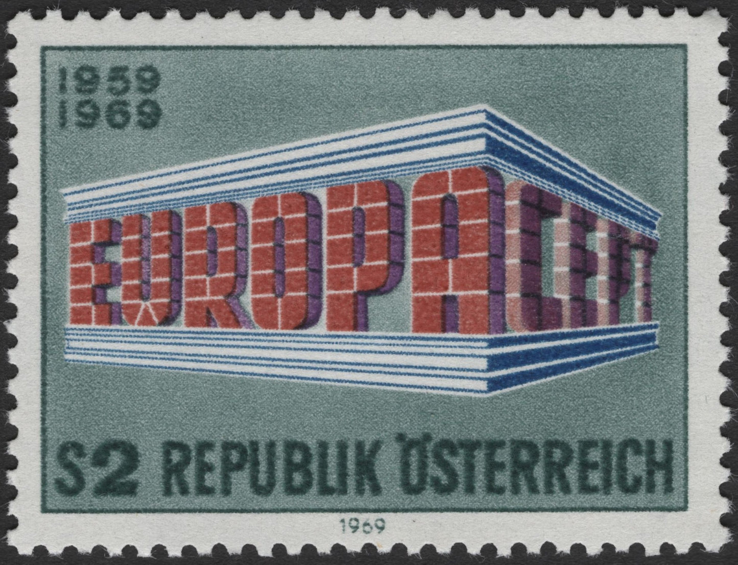 SCG3033 - Austria 1969 Europa CEPT Stamp – 10th Anniversary