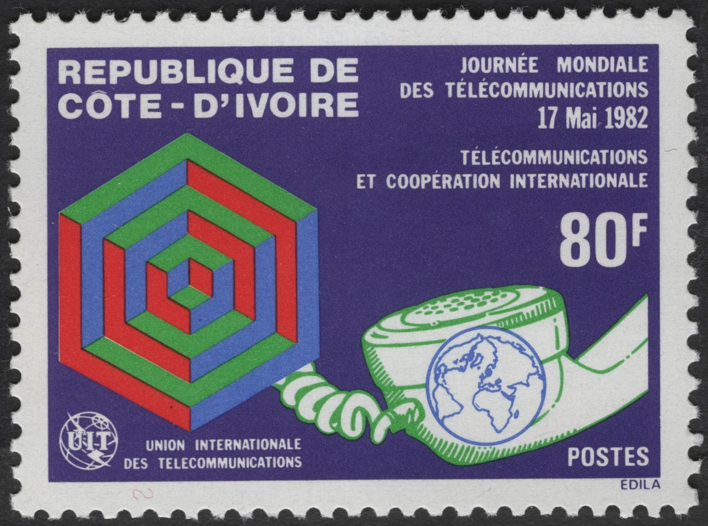 SCG3020 - Côte d'Ivoire 1982 World Telecommunication Day Stamp