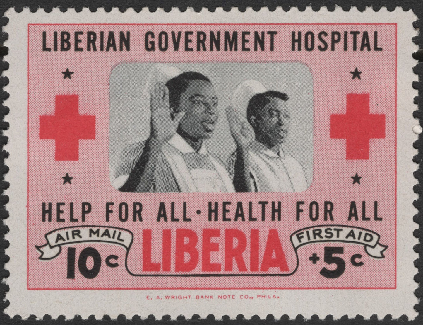 SCG3065 - Liberia 10c+5c Red Cross Airmail Stamp – "Help for All, Health for All"