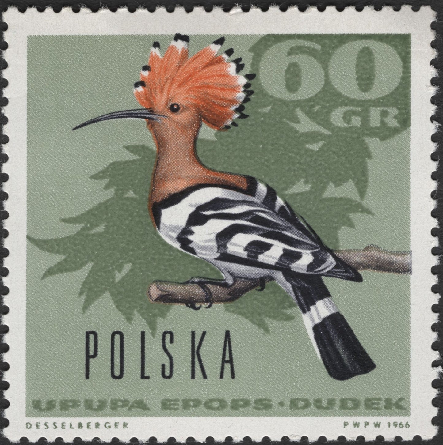 SCG3121 - Poland 1966 Hoopoe Stamp (Upupa epops)