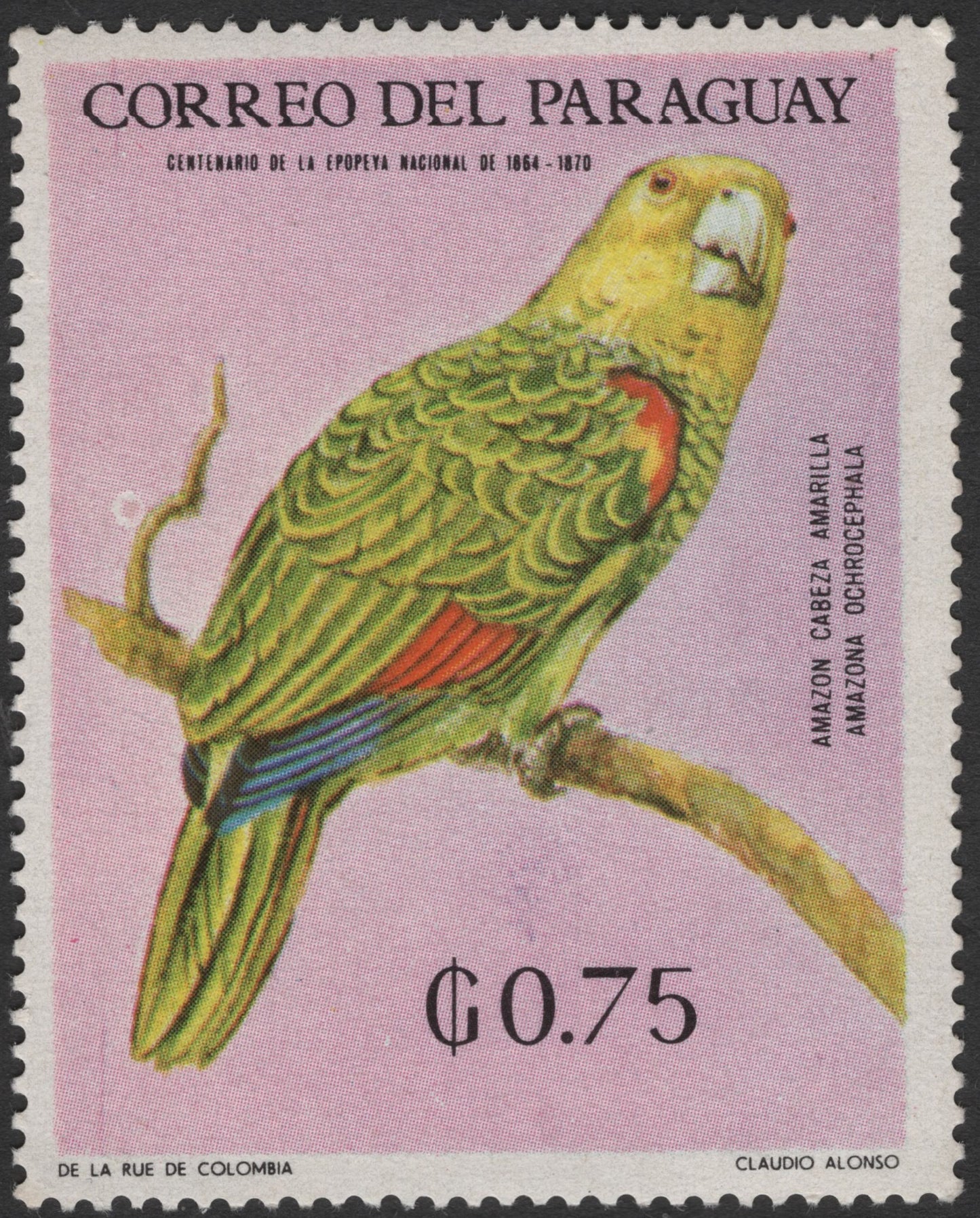 SCG3138 - Paraguay 0.75 Gs Yellow-headed Amazon Parrot Stamp (1960s)