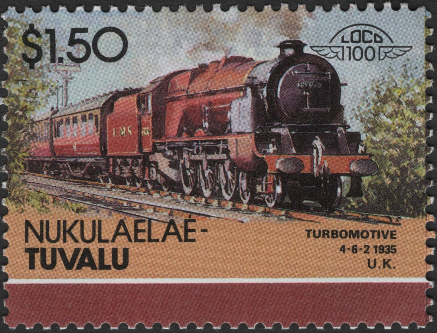 SCG3188 - Tuvalu 1985 Turbomotive 4-6-2 (1935) Locomotive Pair – Nukulaelae Island Issue