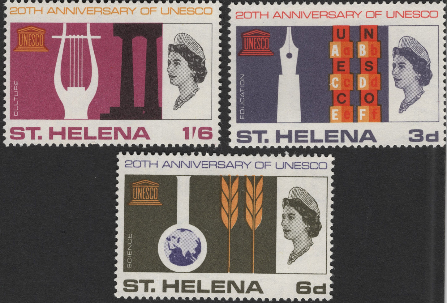 SCG3194 - St. Helena – 20th Anniversary of UNESCO (1966) – Set of 3 Stamps