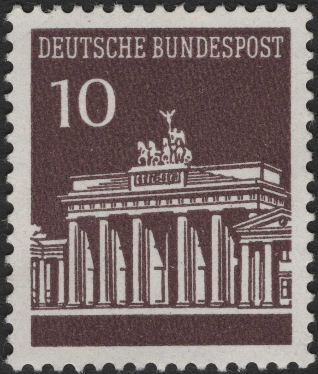 SCG3225 - 1964 Germany (West) 10 Pfennig Brandenburg Gate Stamp