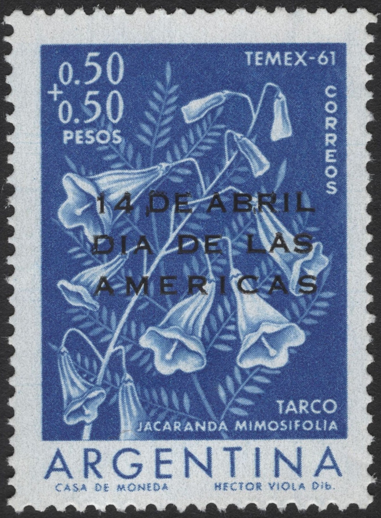 SCG3208 - Argentina 1961 "Día de las Américas" Overprint – Jacaranda Mimosifolia