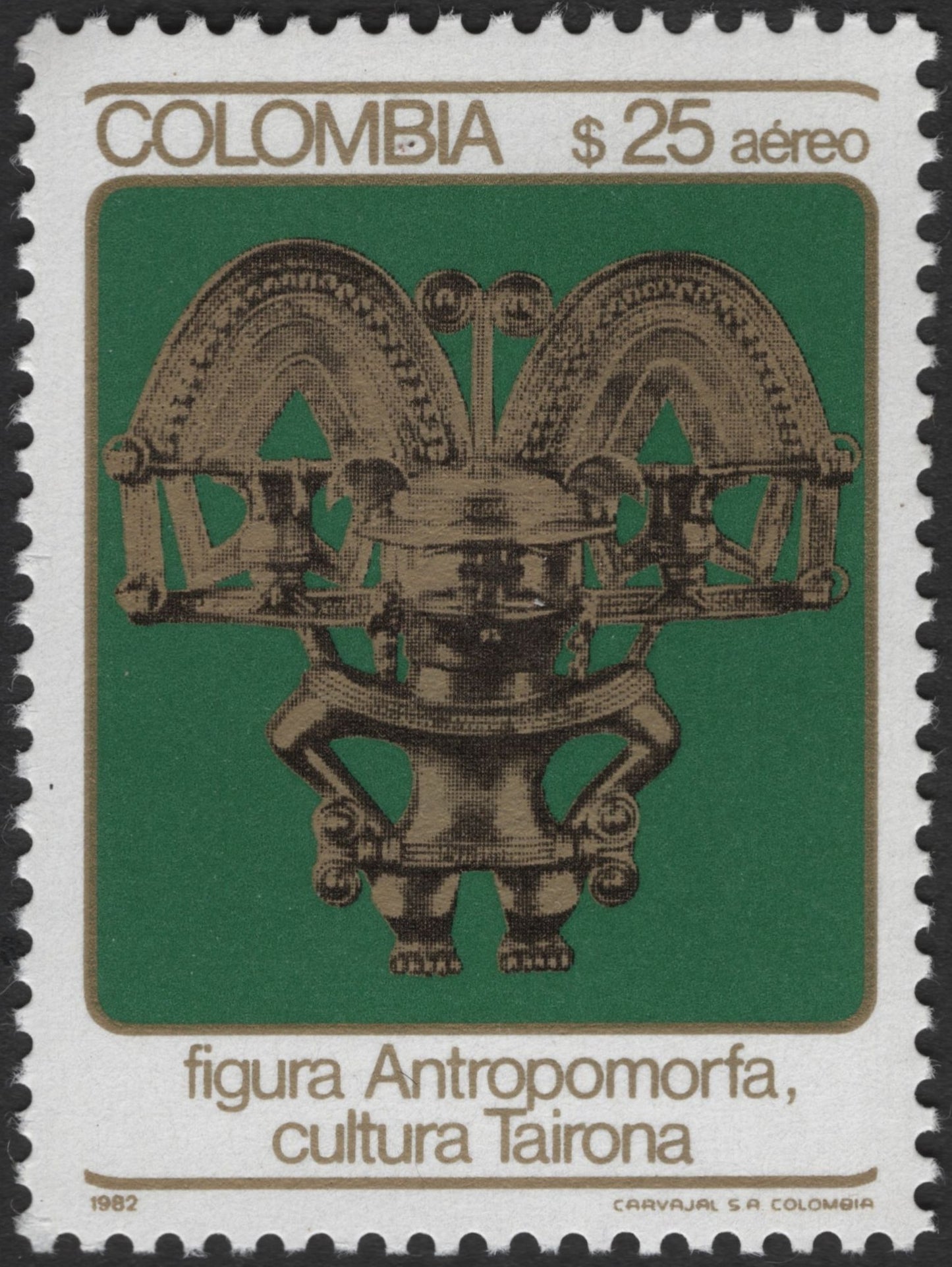 SCG3282 - Colombia 1982 – Tairona Anthropomorphic Figure Airmail Stamp