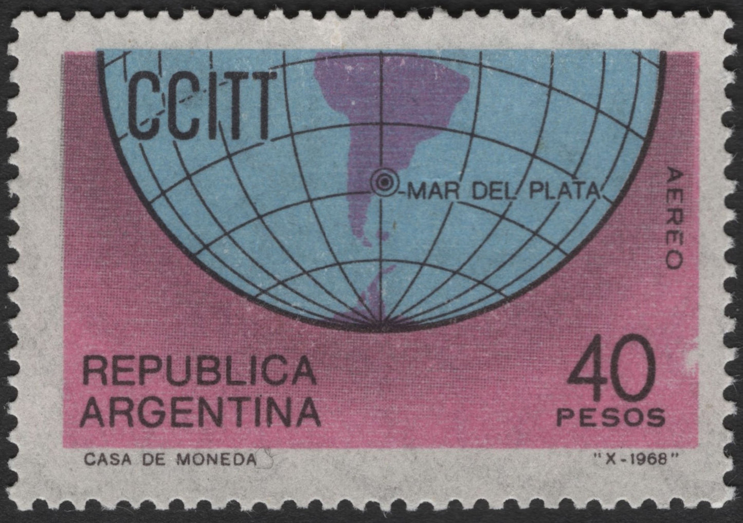 SCG3262 - Argentina 1968 CCITT Conference Airmail Stamp – Mar del Plata