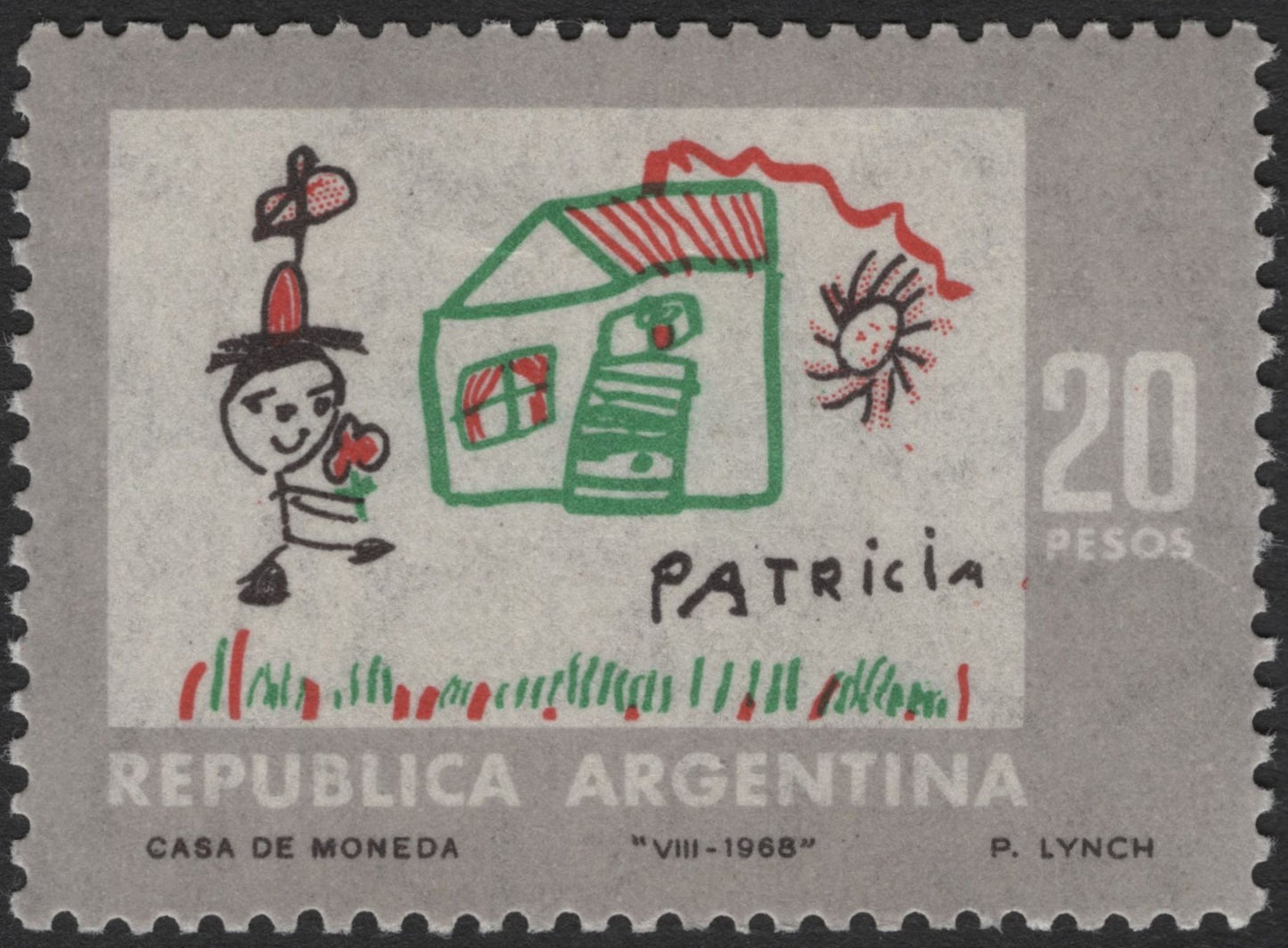 SCG3267 -  Argentina 1968 "Patricia's Drawing" Stamp – 20 Pesos