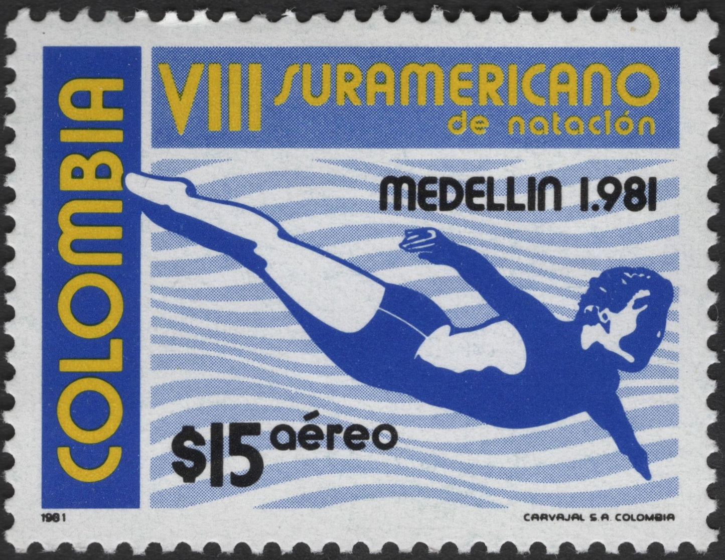 SCG3256 - Colombia 1981 – 8th South American Swimming Championships Airmail Stamp