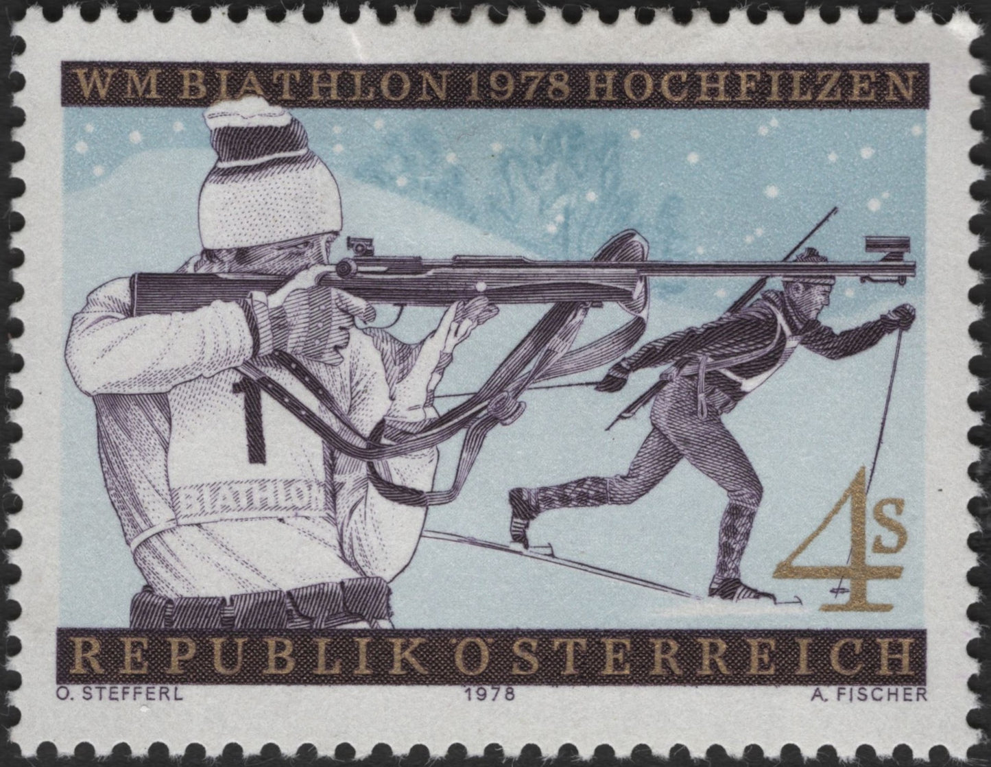 SCG3315 -  Austria 1978 WM Biathlon Hochfilzen Stamp – 4 Schilling