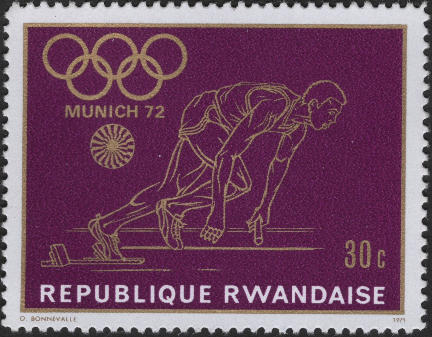 SCG3333 -  Rwanda 1971 Munich 1972 Olympics Relay Runner Stamp