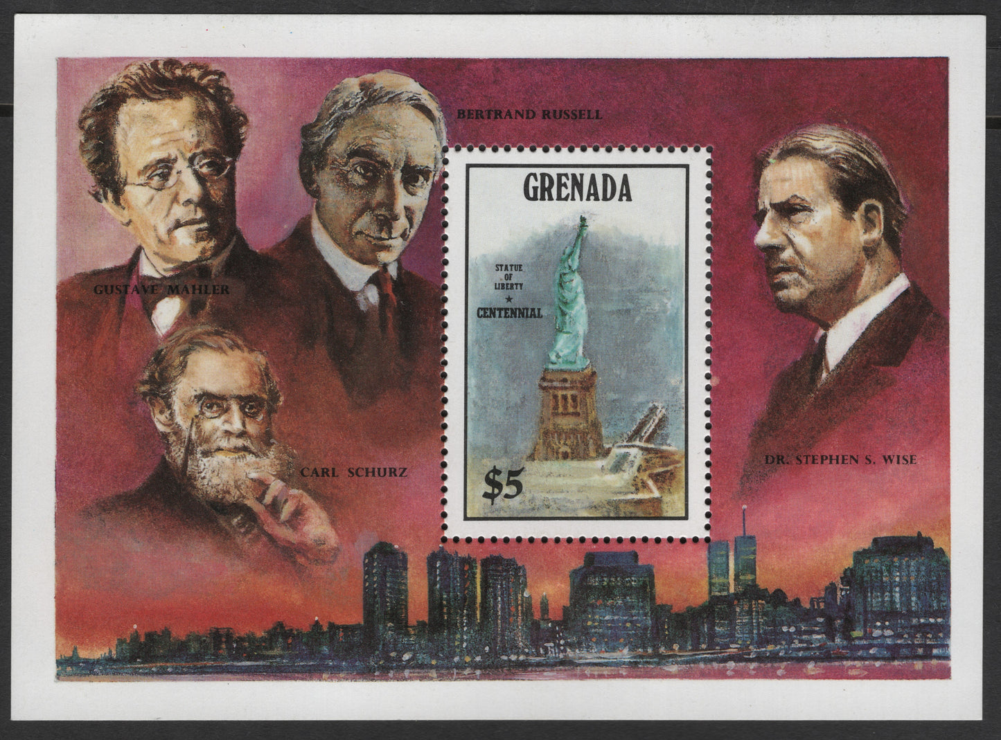 SCG3355 - Grenada $5 Statue of Liberty Centennial Miniature Sheet (1986)