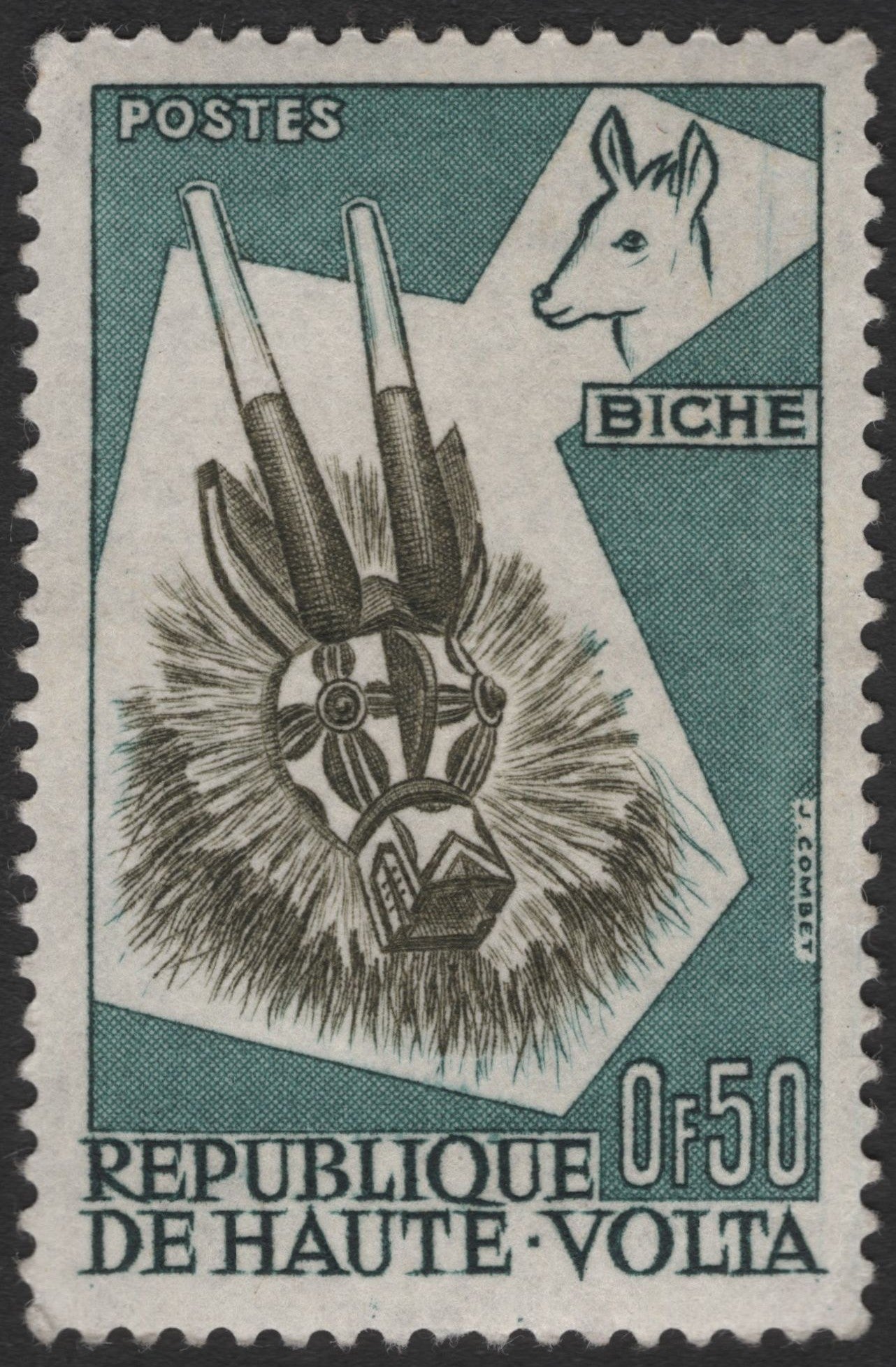 SCG3468 - Haute-Volta 0.50F "Biche" Mask Stamp – Traditional Art Series