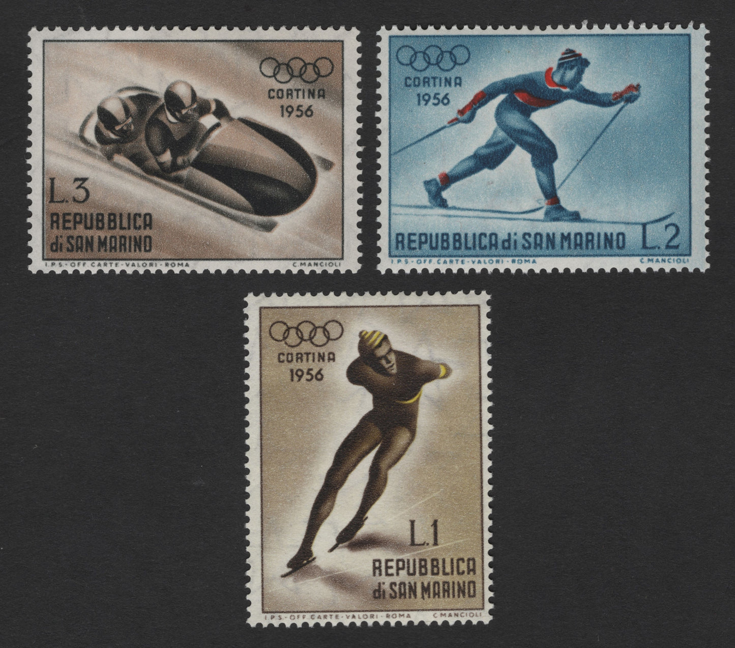 SCG3485 - San Marino 1956 Winter Olympics Sports Stamp Set
