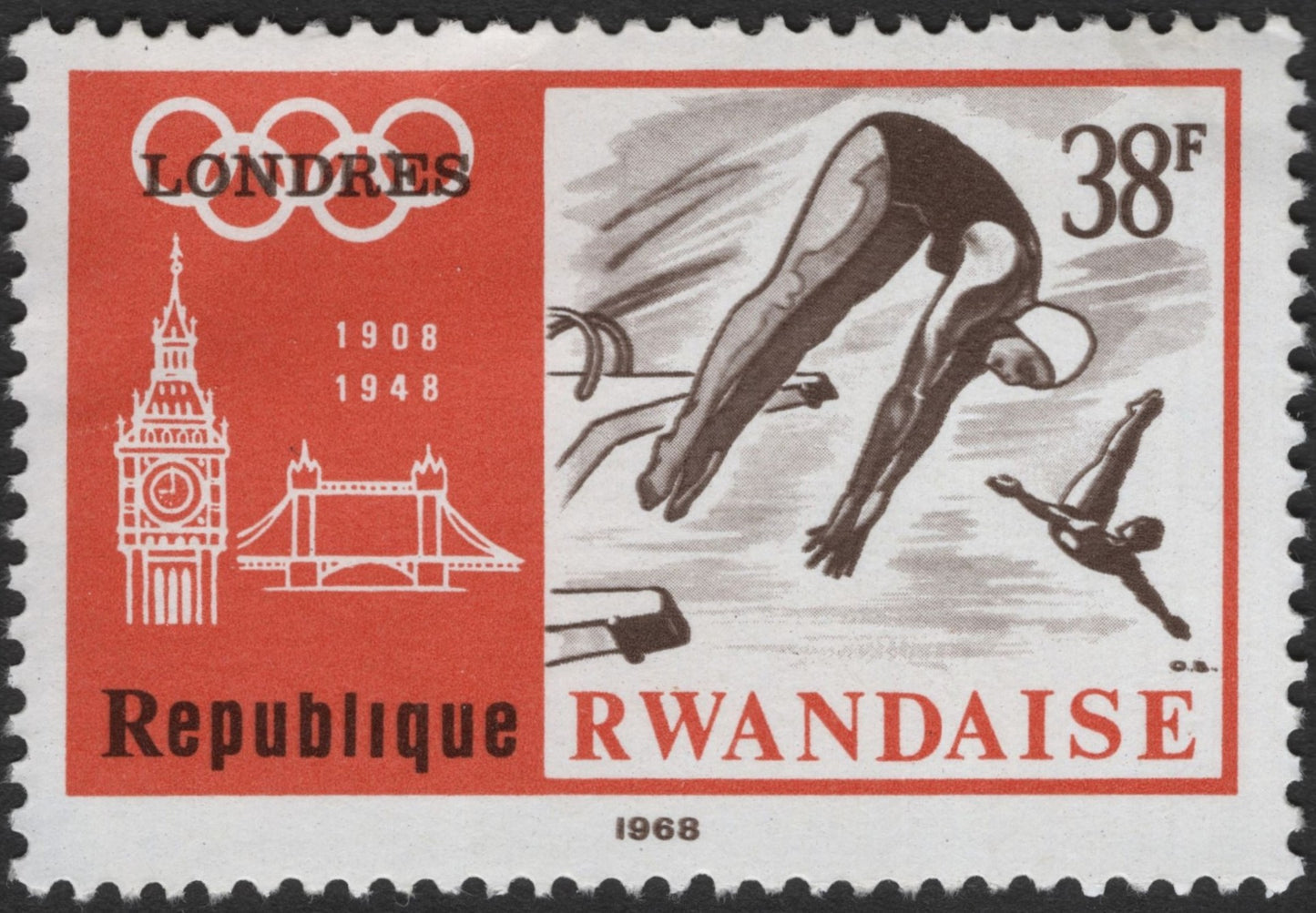 SCG3631 - 1968 Rwanda Olympic Games – London Commemoration Stamp