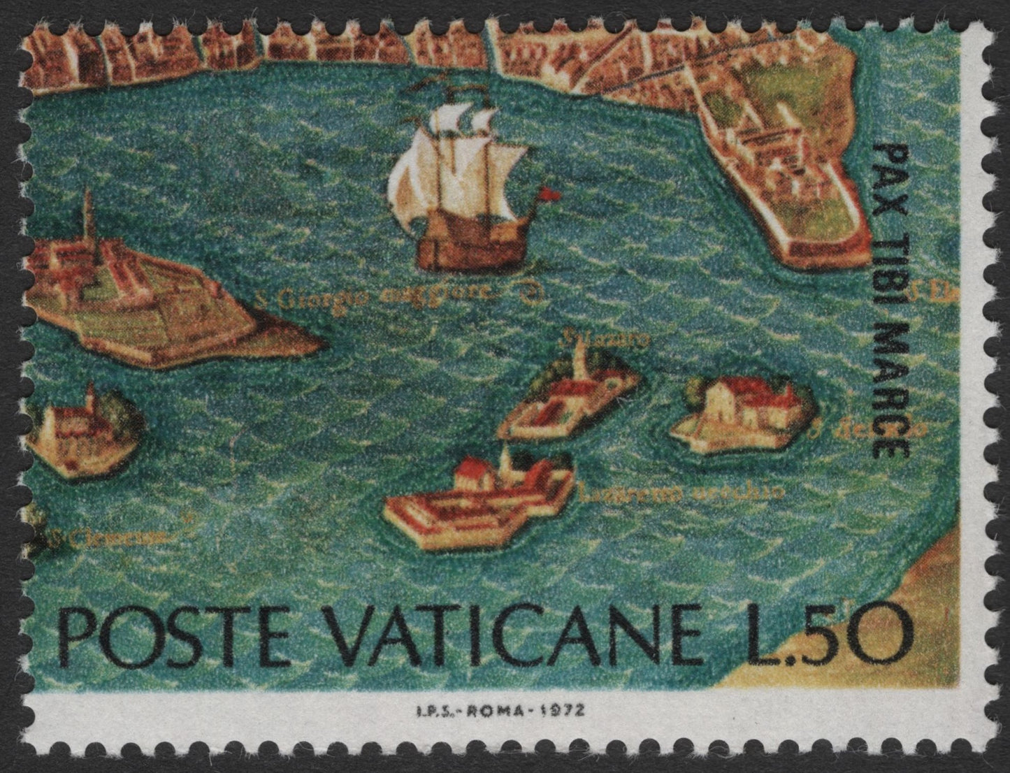 SCG3639 - Vatican City – 1972 “Map of Venice” Stamp (L.50)