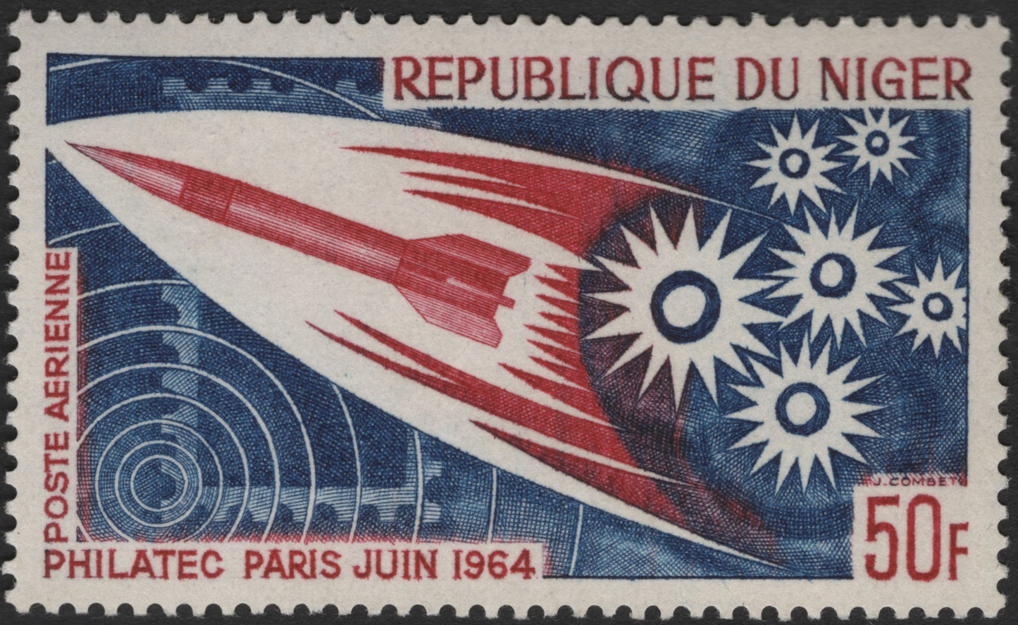 SCG3598 - Niger 1964 Philatec Paris Airmail Stamp – Space Rocket Design