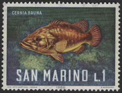 SCG3693 - San Marino 1966 Marine Life Series – Brown Grouper, Peacock Wrasse & Dolphin