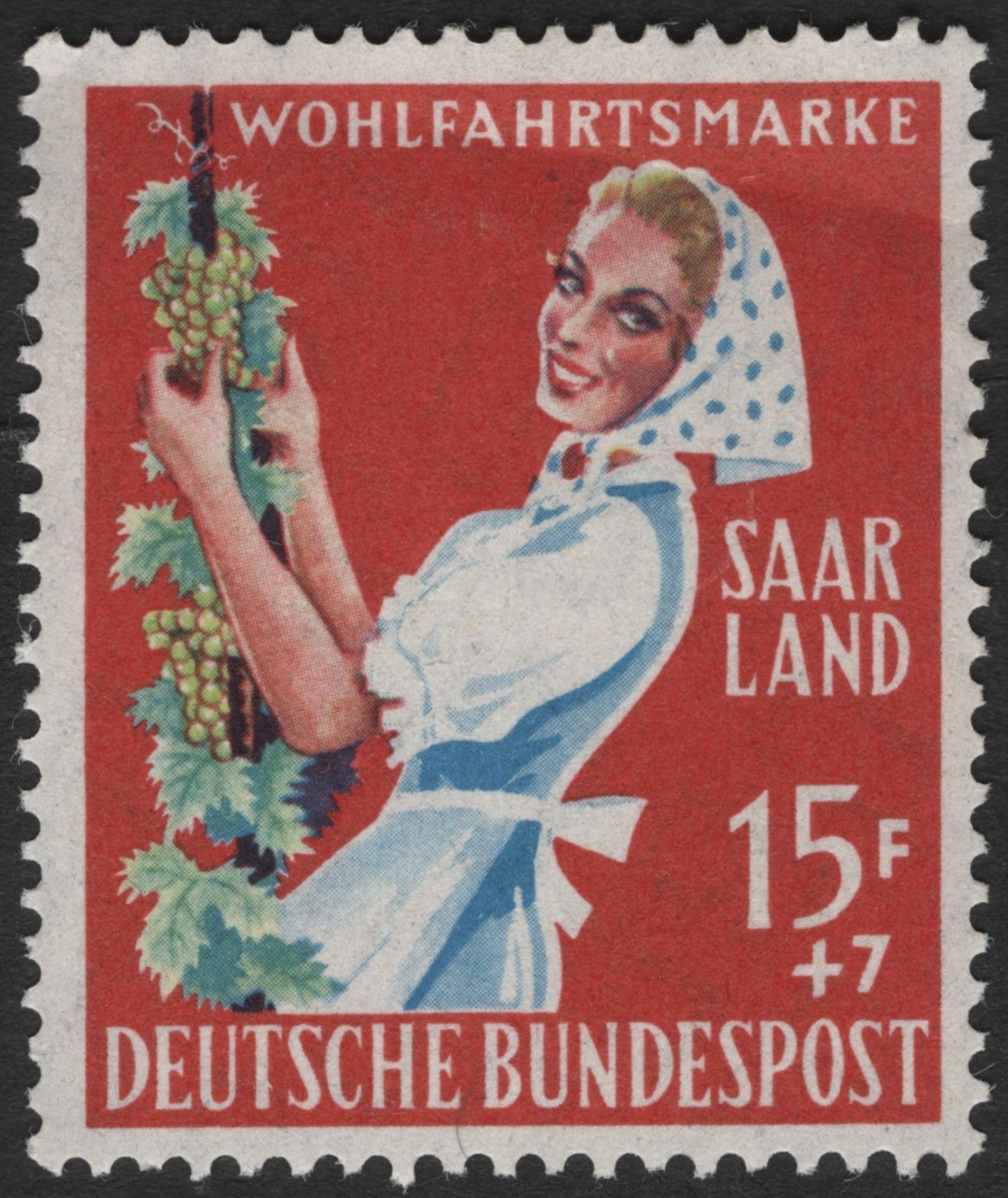 SCG3697 - 1957 Saarland Welfare Stamp – Grape Harvest Scene